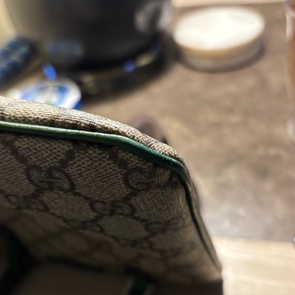 AUTHENIC Gucci Brown Monogram Tote with Green Leather Handles - Picture 11 of 16